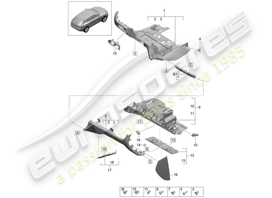 porsche 2019 (macan) guantera diagrama de piezas