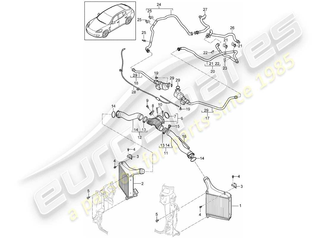 porsche 2011 (panamera 970) diagrama de piezas del enfriador de aire de carga