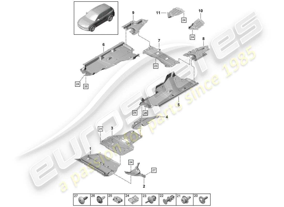 porsche 2019 (cayenne e3 9ya/9yb) diagrama de piezas del revestimiento