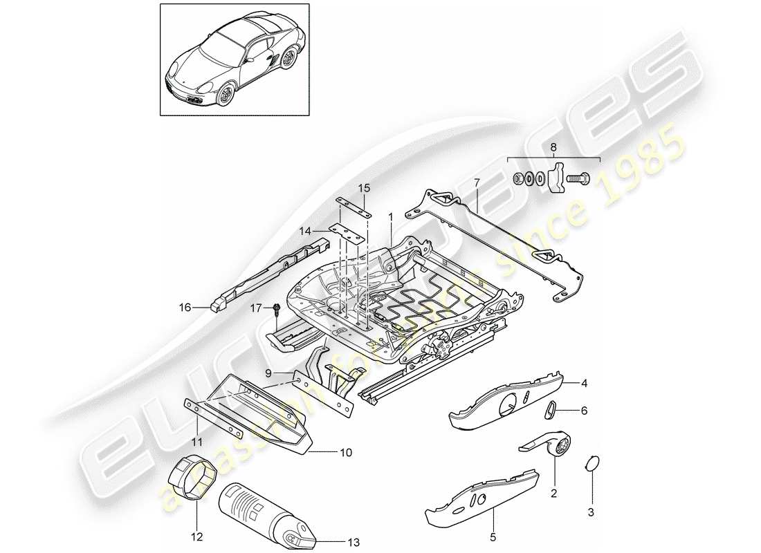 porsche 2011 (987 cayman) estructura del asiento diagrama de piezas
