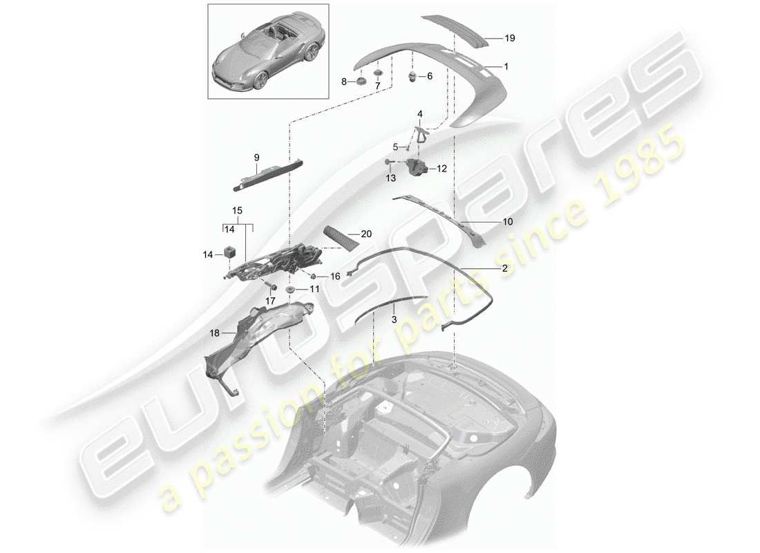 porsche 2014 (991-1 turbo) caja de almacenaje superior diagrama de piezas