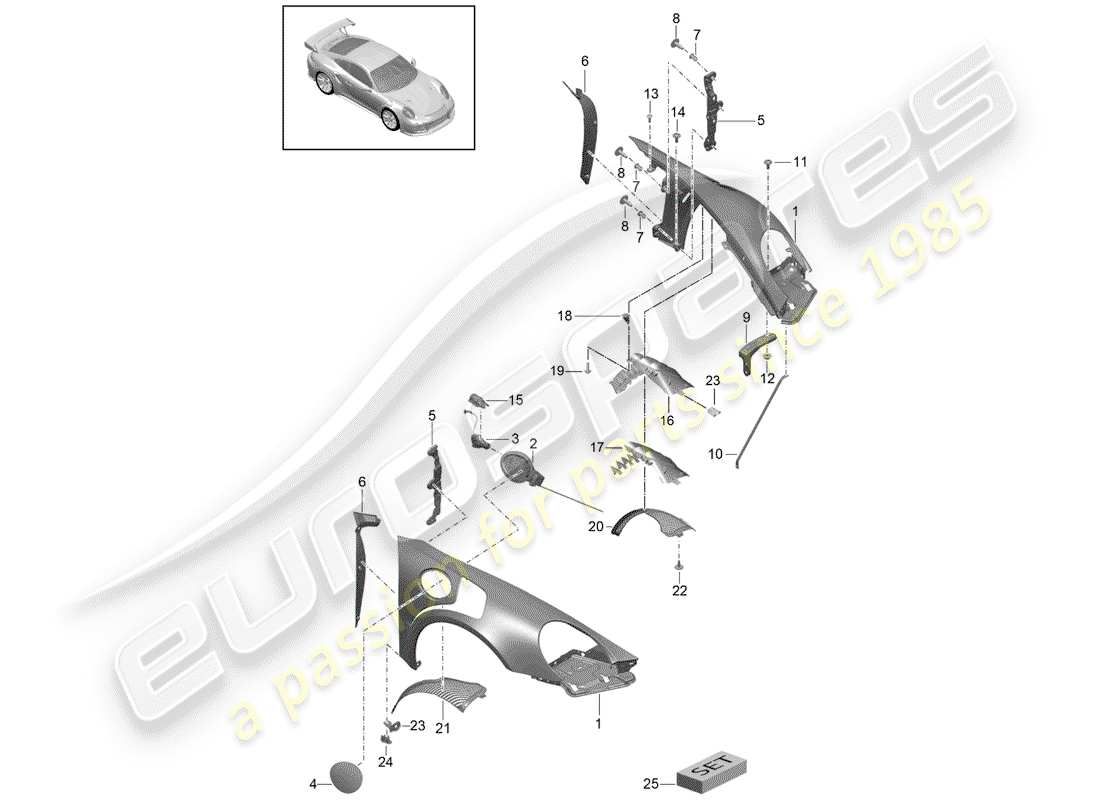 porsche 2016 (991-1 turbo) diagrama de piezas del guardabarros