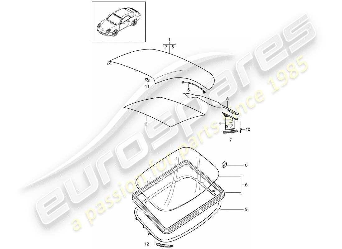 porsche 2011 (997-2) cubierta de capota convertible diagrama de piezas