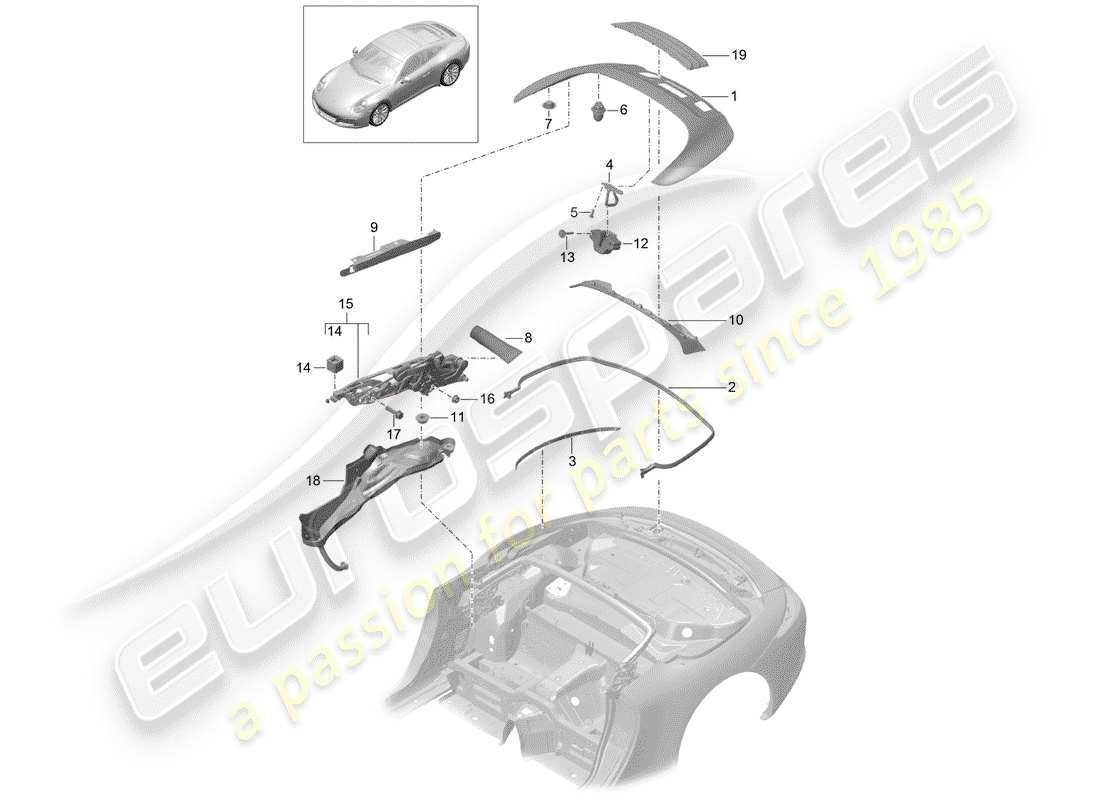 porsche 2020 (991-2) caja de almacenaje superior diagrama de piezas