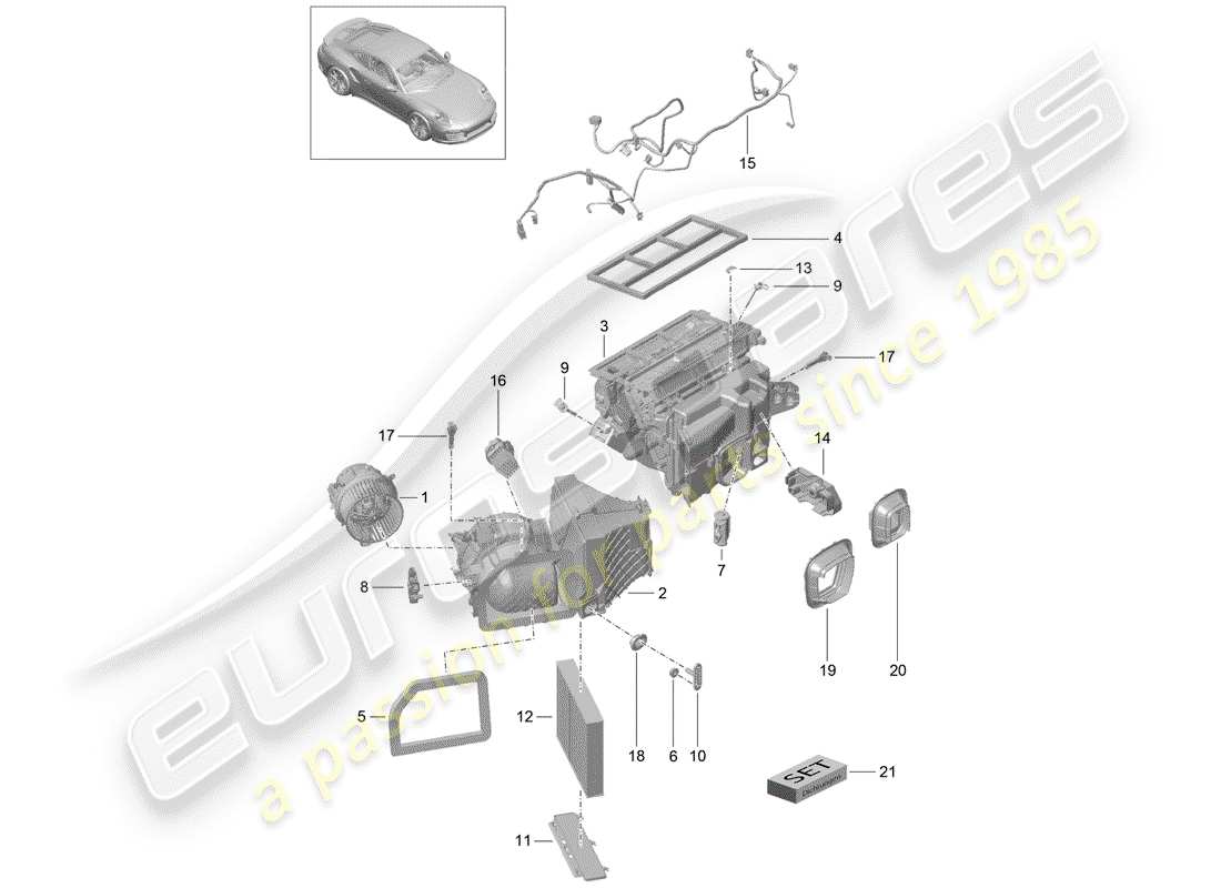porsche 2016 (991-1 turbo) aire acondicionado diagrama de piezas
