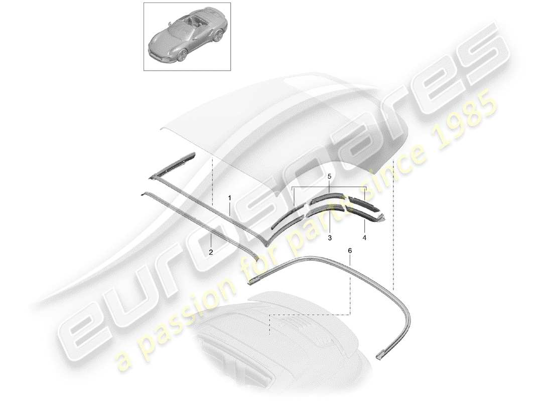 porsche 991 turbo (2016) diagrama de piezas de capota convertible