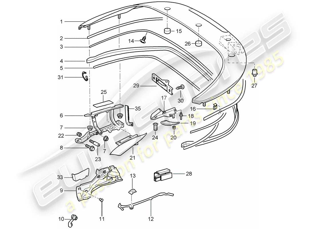 porsche 2005 (997-1) diagrama de piezas de la caja de almacenaje superior