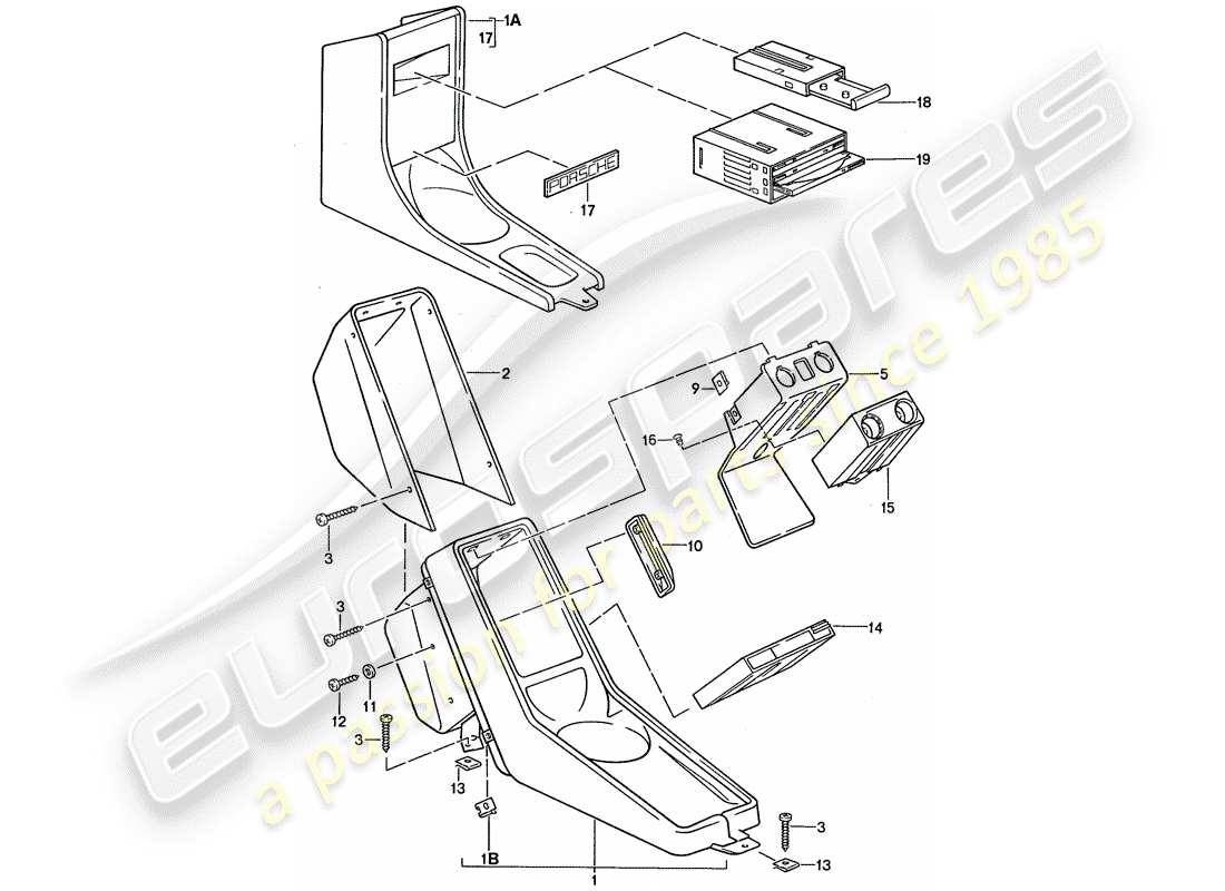 porsche 1989 (911) center console diagrama de piezas
