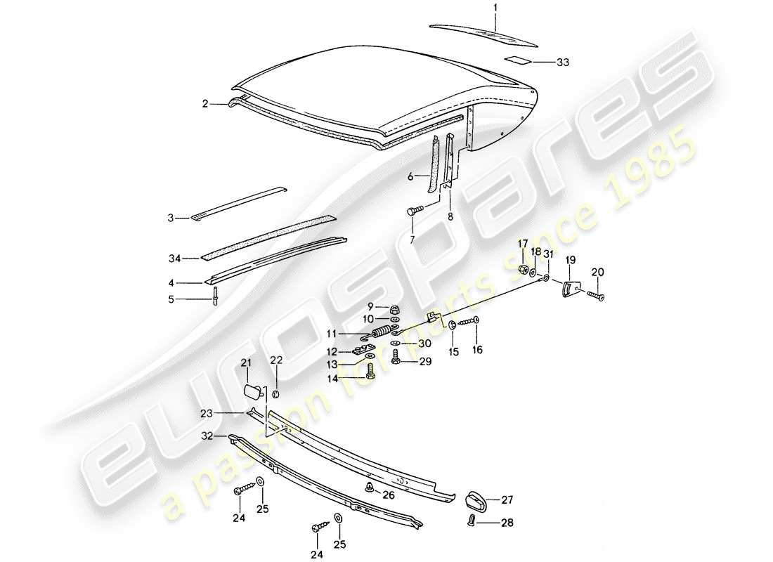 porsche 1994 (993) vidrio de la ventana trasera - banda de sello - piezas únicas diagrama de piezas