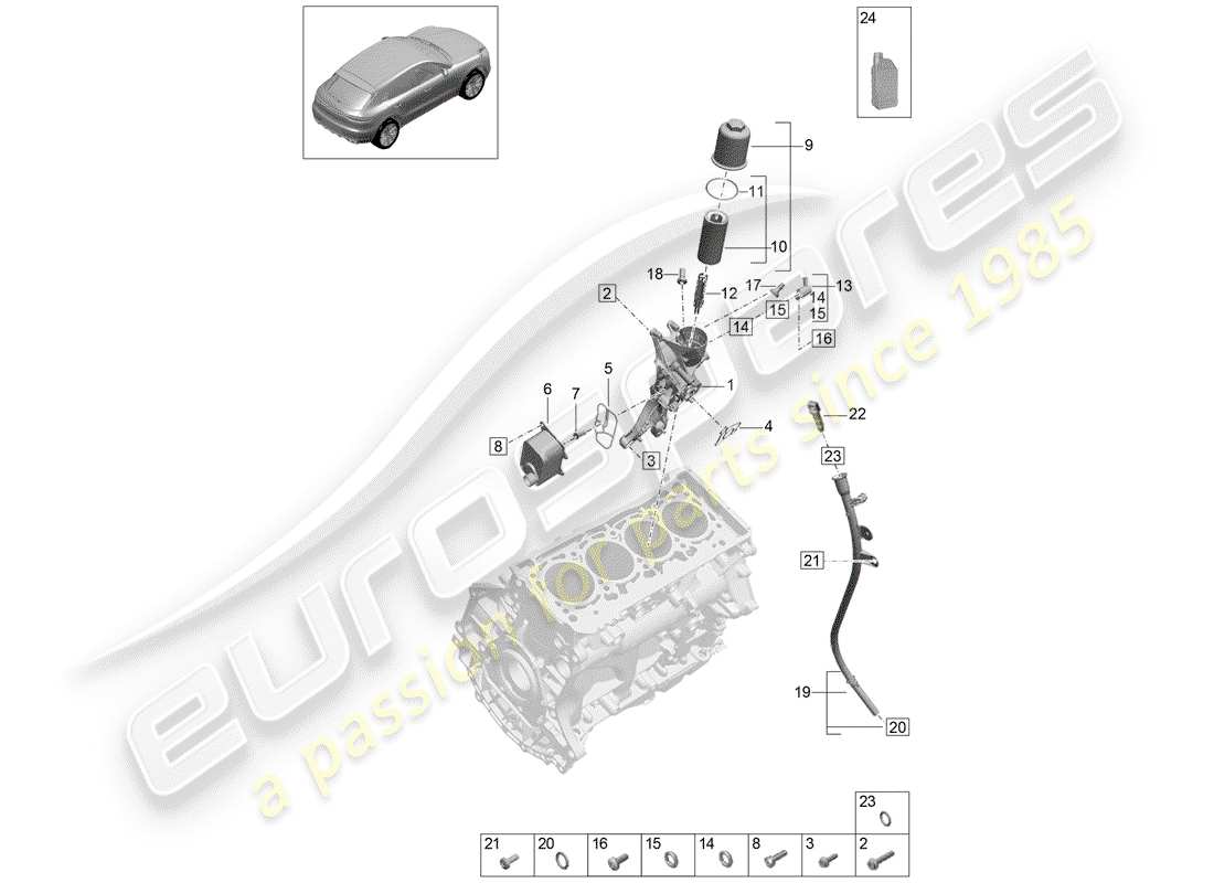 porsche 2019 (macan) diagrama de piezas del filtro de aceite