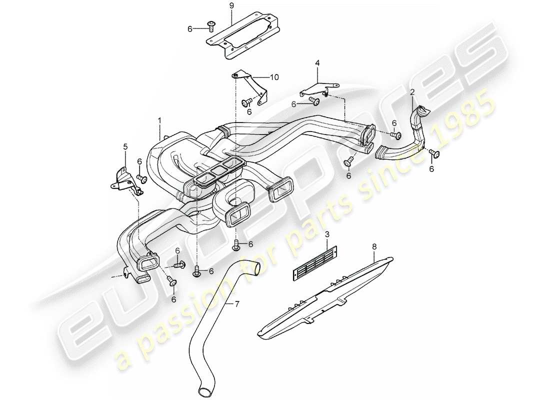 porsche 2004 (carrera gt) calentador - distribuidor de aire diagrama de piezas