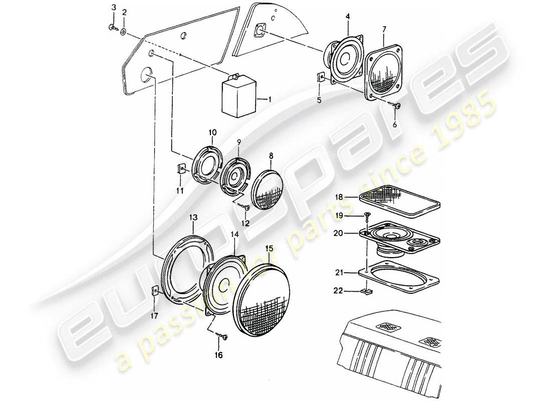 porsche 1990 (964) altoparlante diagrama de piezas