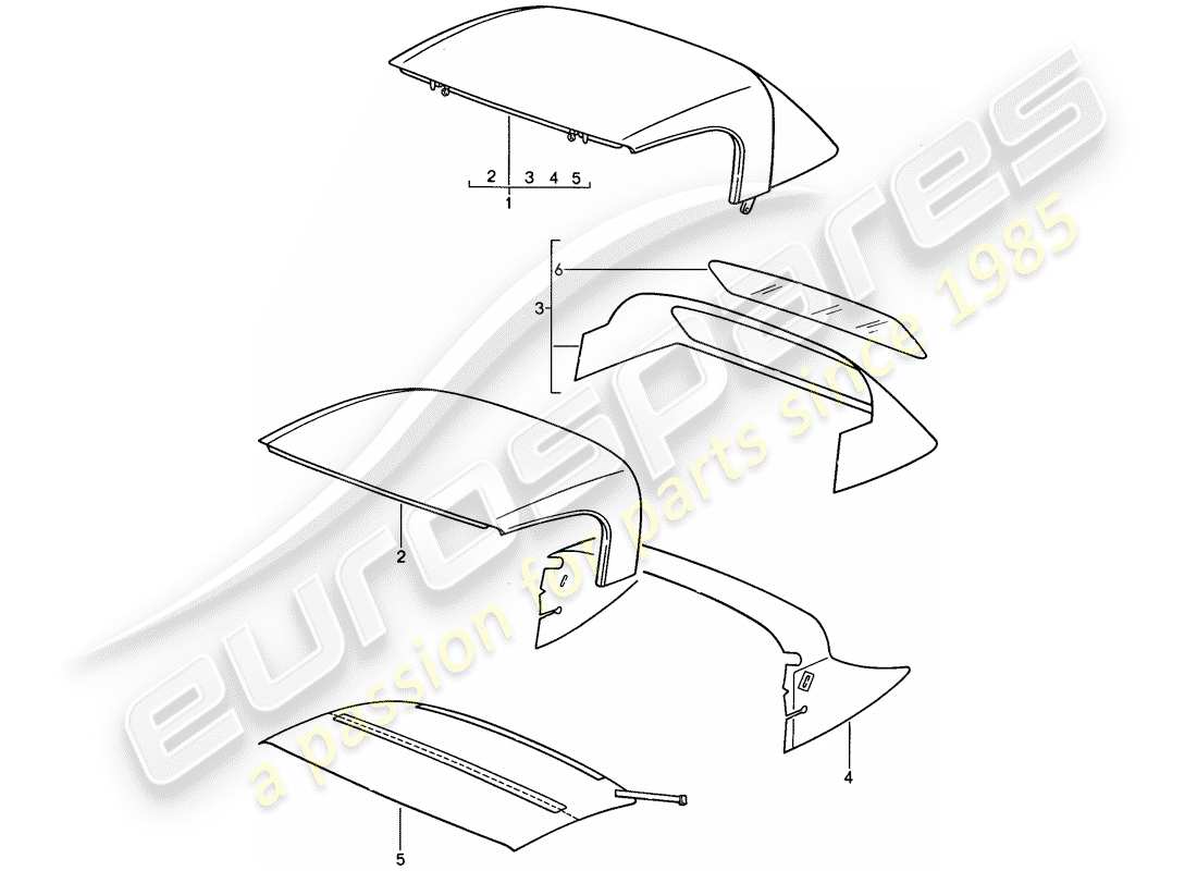 porsche 1993 (968) capota convertible - cobertura superior convertible diagrama de piezas