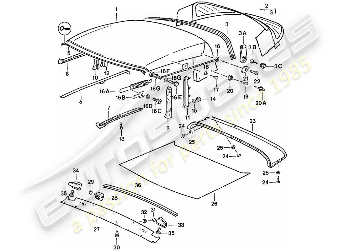 porsche 1982 (911) top convertible - tira de sello - piezas únicas diagrama de piezas