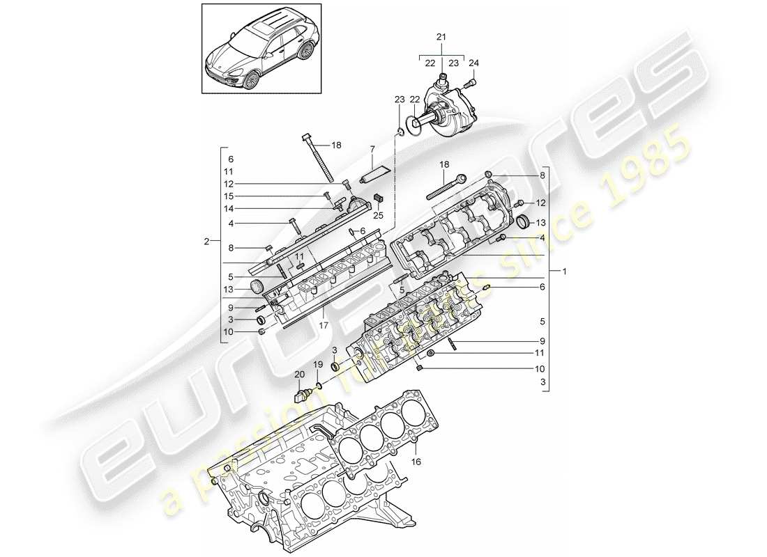 porsche 2012 (cayenne e2 92a) diagrama de piezas de la culata del cilindro