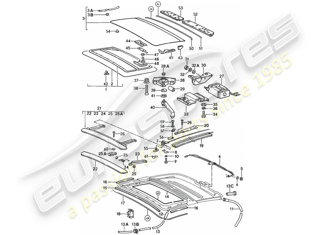 porsche 1989 (911) techo corredizo diagrama de piezas