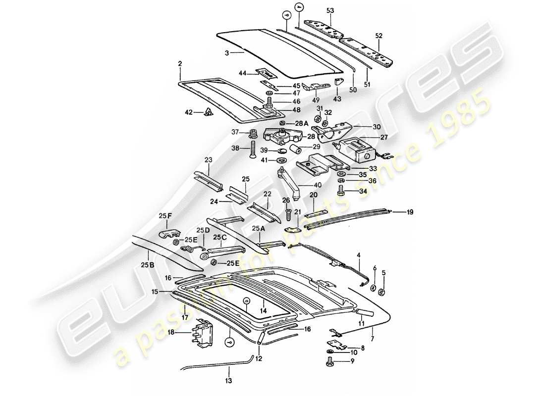 porsche 1979 (911) techo corredizo diagrama de piezas