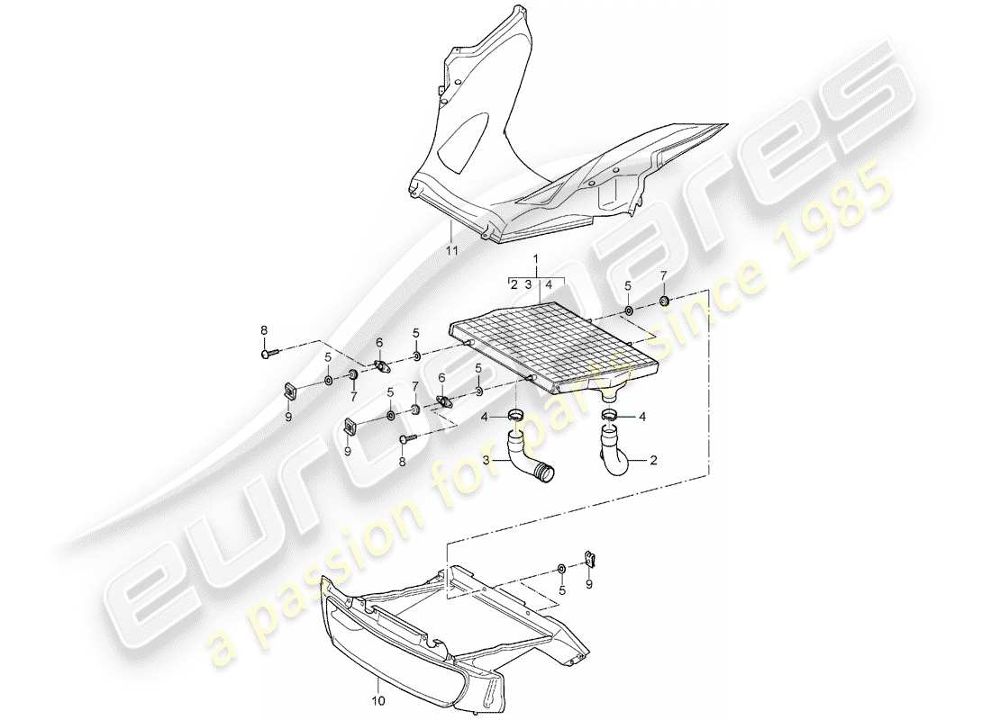 porsche 2005 (carrera gt) radiador diagrama de piezas