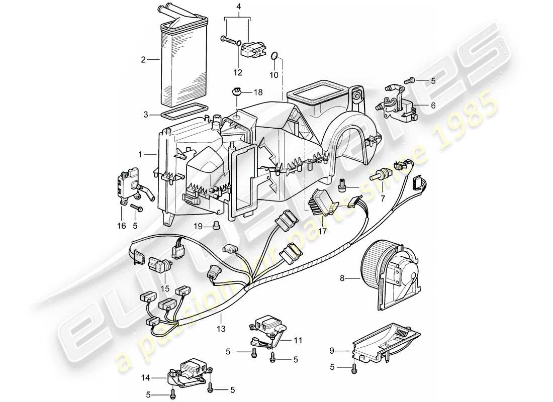 porsche 2003 (986 boxster) carcasa de distribución de aire - piezas únicas esquema de piezas