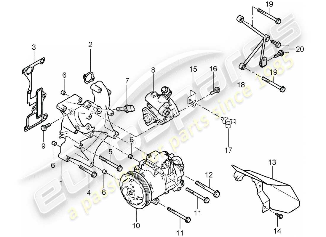 porsche 2004 (carrera gt) soporte - bomba de dirección asistida - compresor - aire acondicionado diagrama de piezas