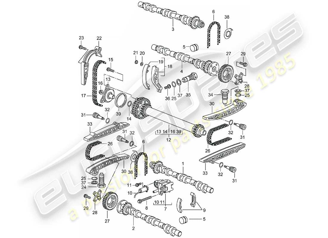 porsche 2002 (986 boxster) árbol de levas - cadena de distribución diagrama de piezas