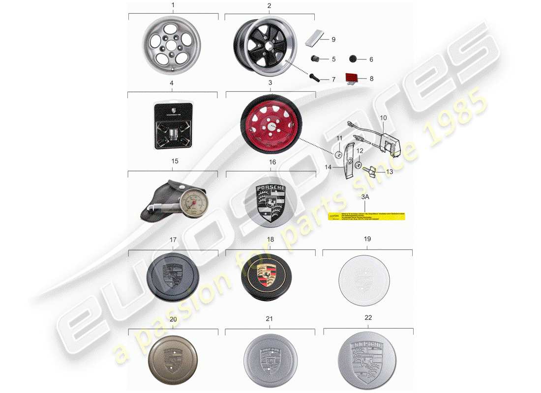 porsche 1989 (911) ruedas diagrama de piezas