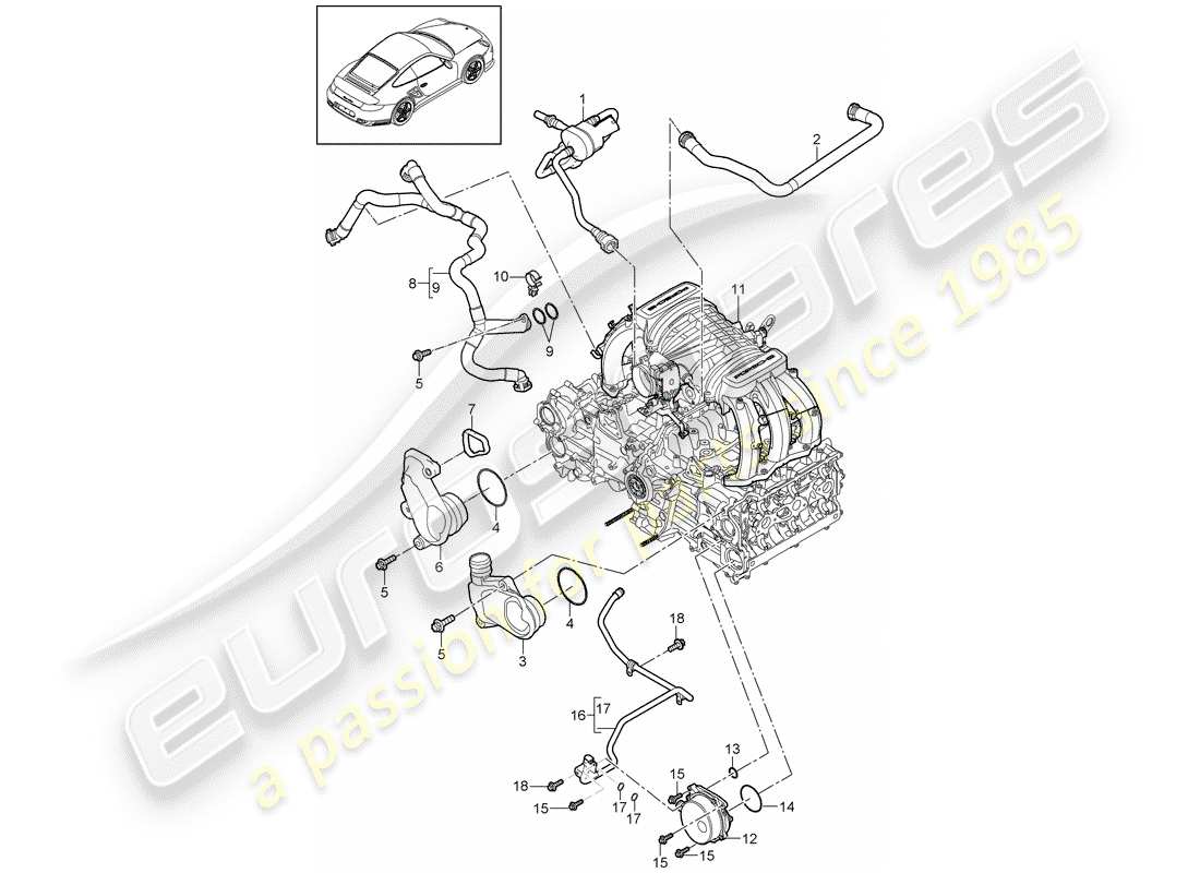 porsche 2011 (997-2 turbo / gt2 rs) crankcase diagrama de piezas