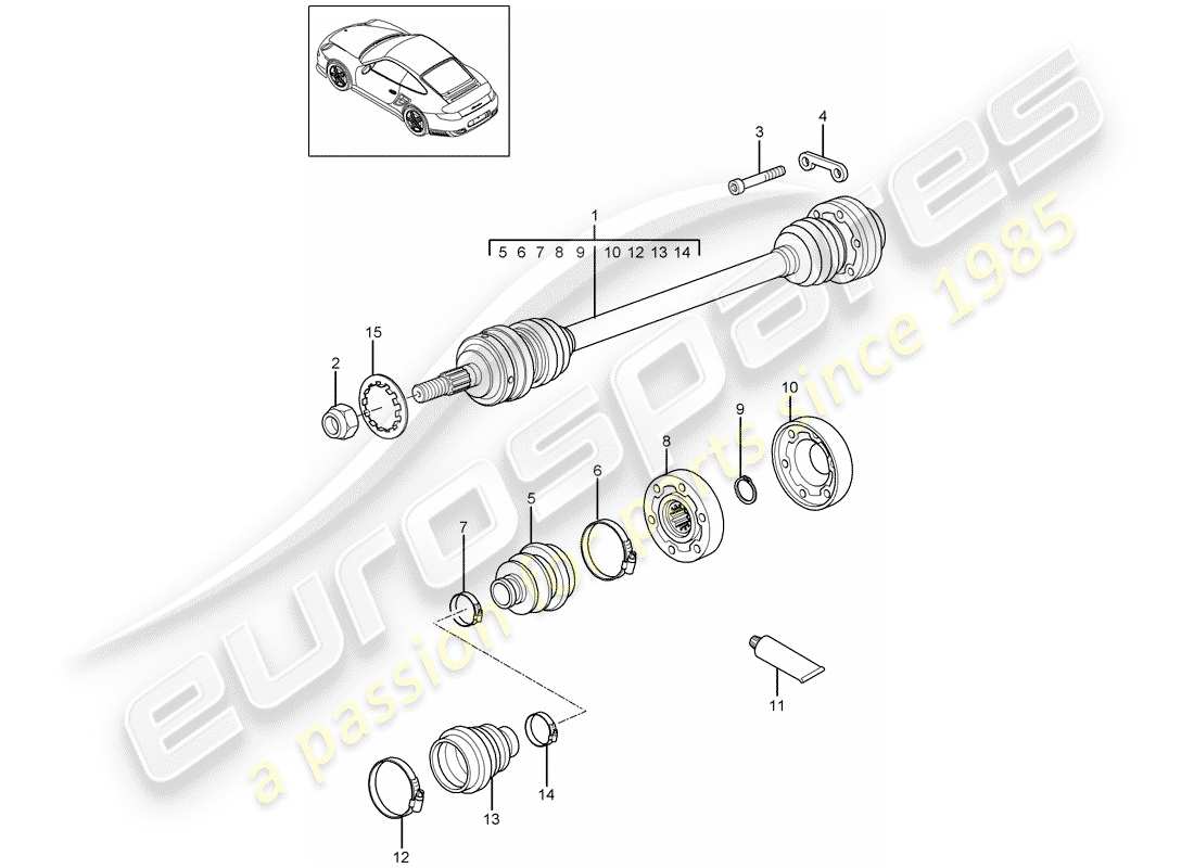 porsche 911 t/gt2rs (2011) diagrama de piezas del eje de transmisión