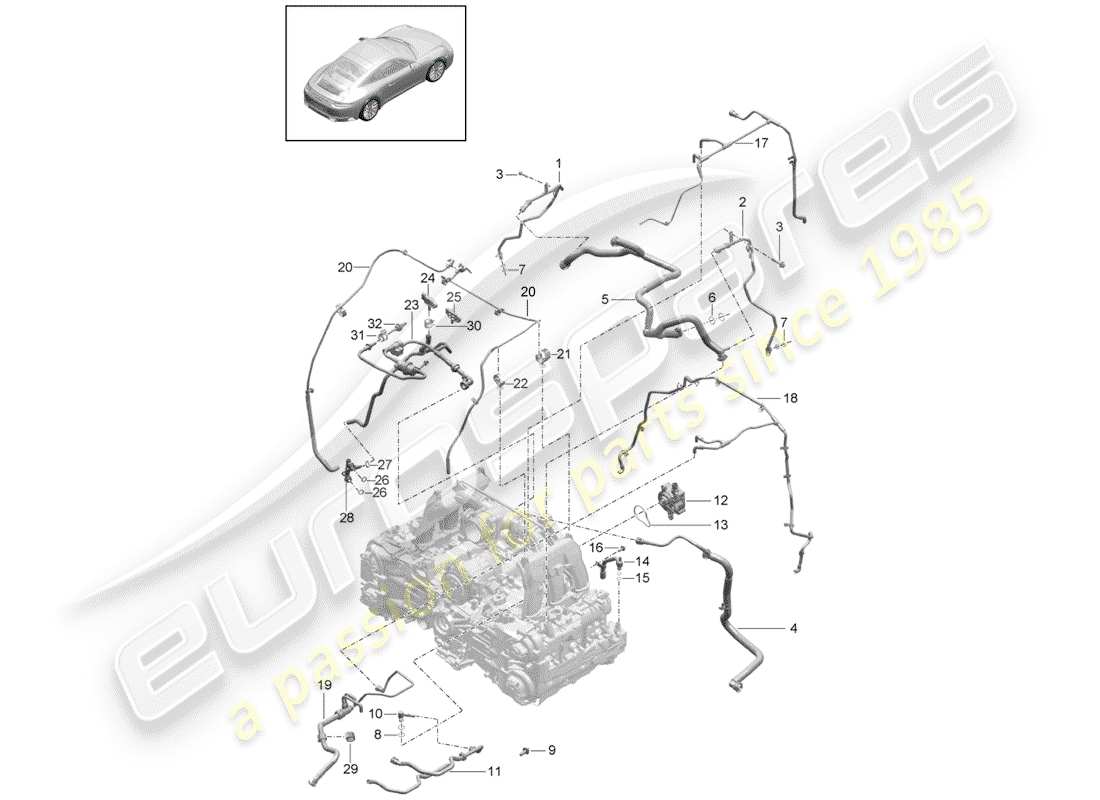 porsche 2017 (991-2) diagrama de piezas del respiradero del cárter