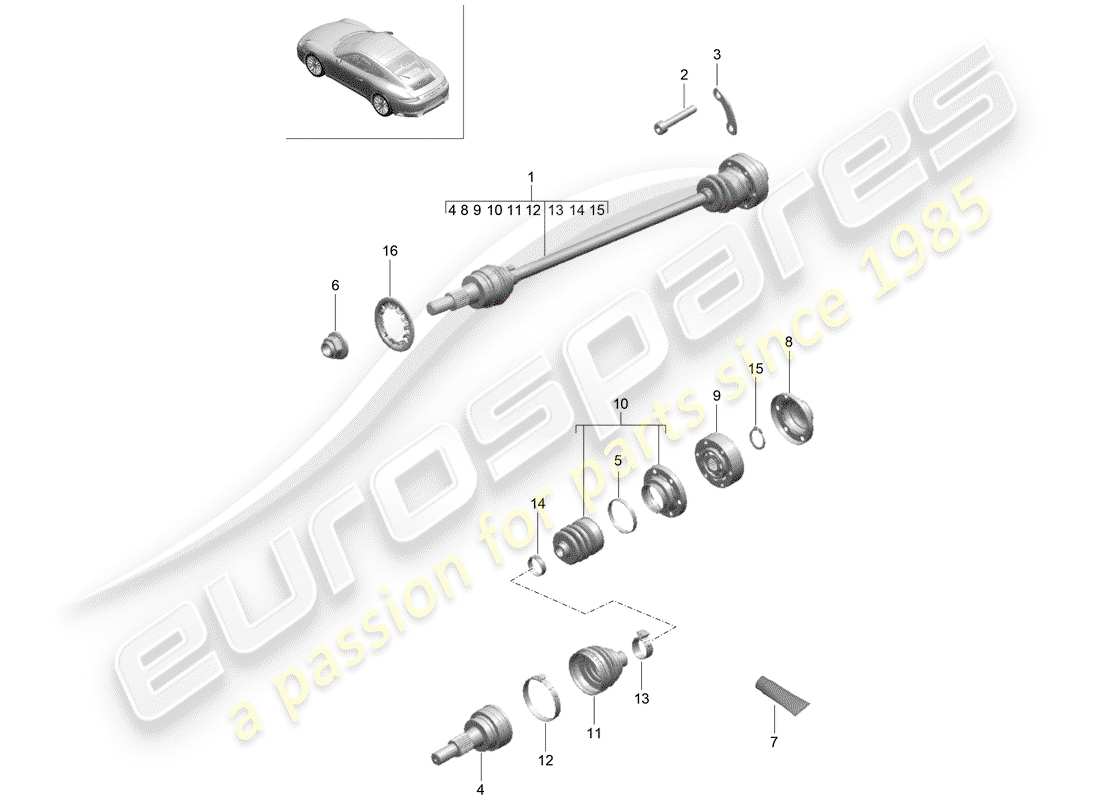 porsche 2017 (991-2) eje de accionamiento diagrama de piezas