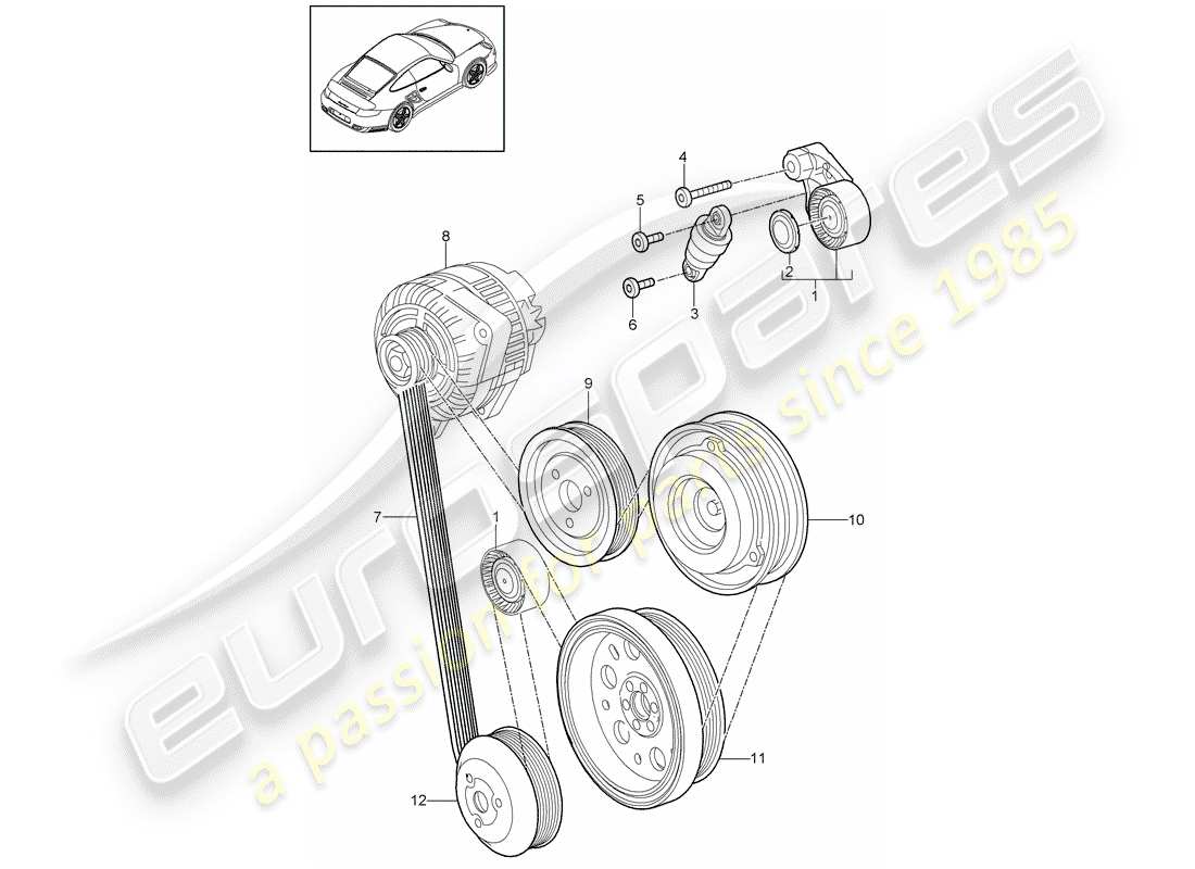 porsche 2013 (997-2 turbo / gt2 rs) diagrama de pieza del tensor de correa