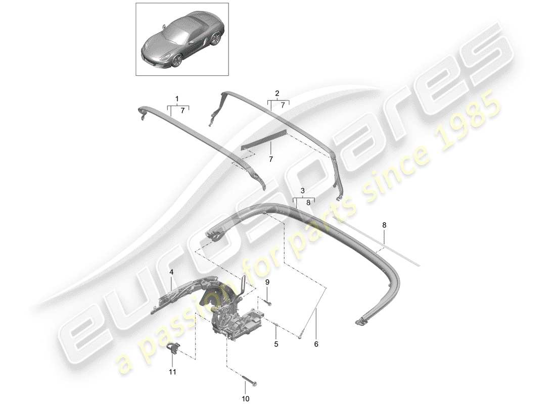 porsche 2013 (981 boxster) diagrama de piezas del marco superior