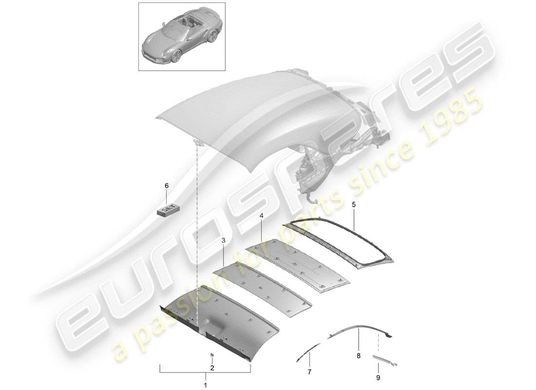 porsche 2017 (991-2 turbo) top convertible diagrama de piezas