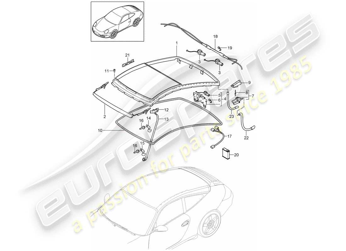 porsche 2012 (997-2) techo de cristal diagrama de piezas