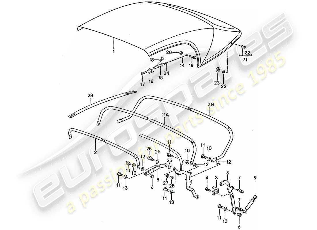 porsche 1987 (911) cobertura superior convertible - marco superior - piezas individuales - d - mj 1989>> - mj 1989 diagrama de piezas