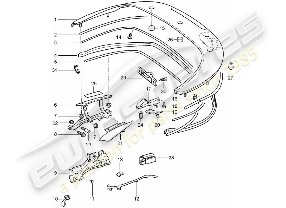 porsche 2003 (996) caja de almacenaje superior - tapa - juntas diagrama de piezas