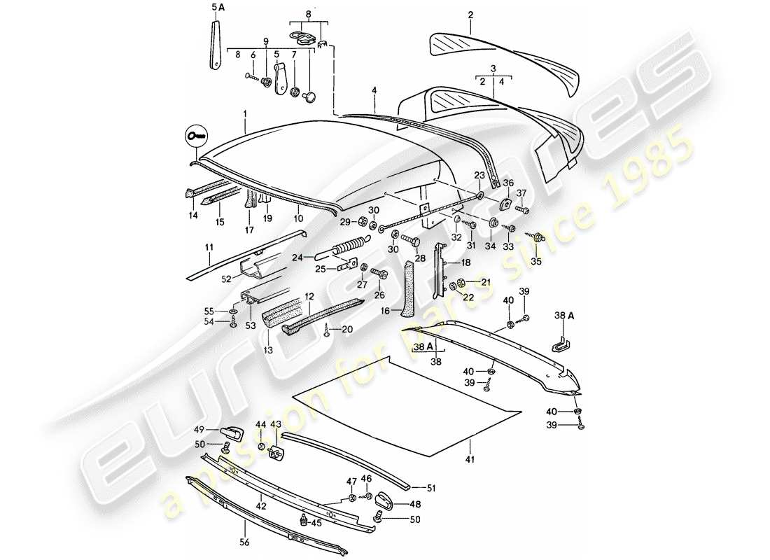 porsche 1985 (911) top convertible - tira de sello - piezas únicas diagrama de piezas