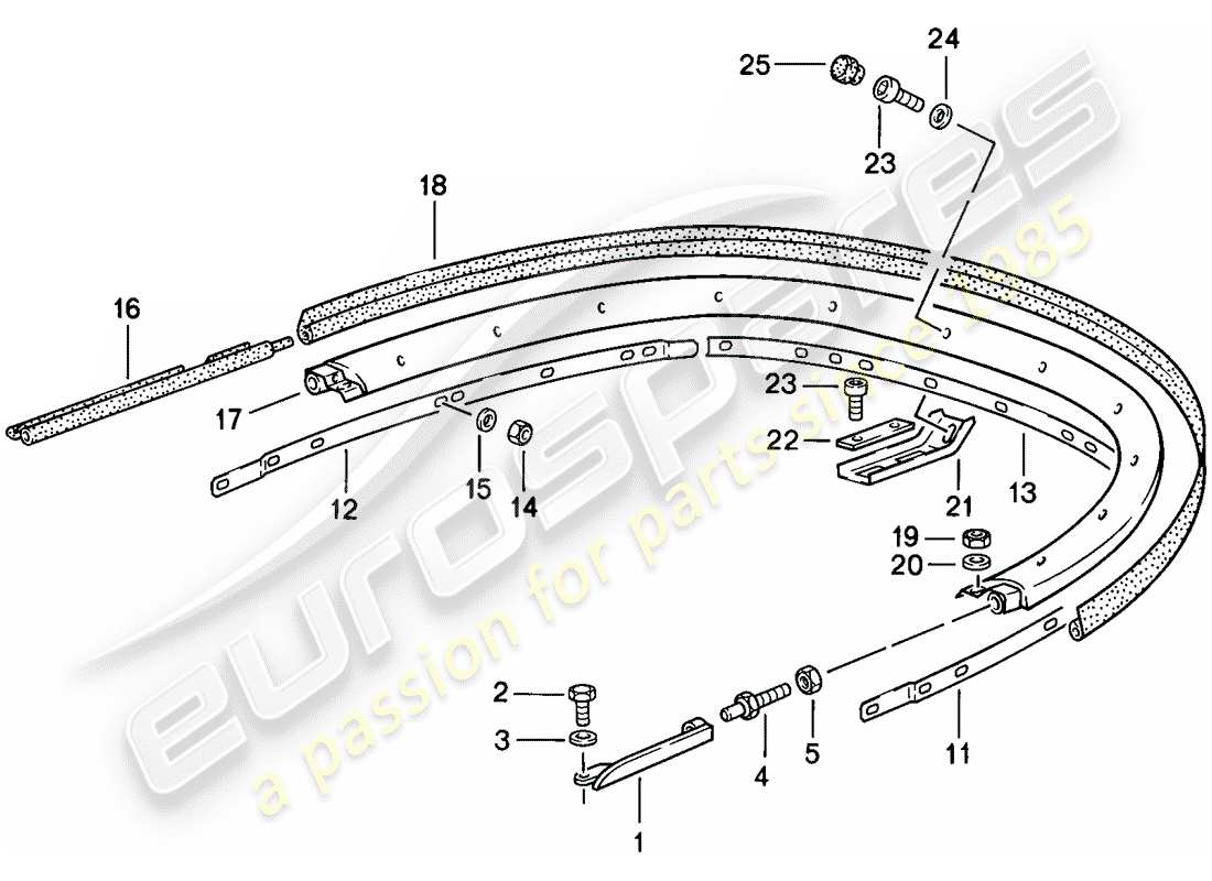 porsche 1985 (911) capota convertible - soporte - piezas individuales diagrama de piezas