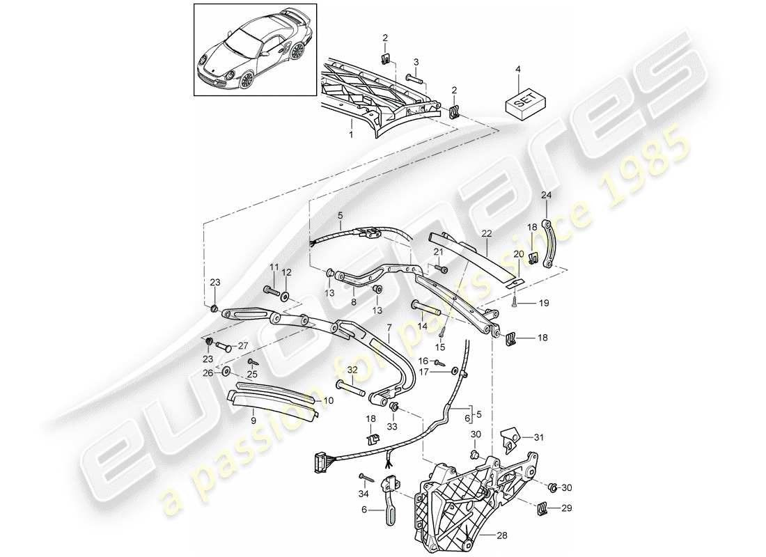 porsche 911 t/gt2rs (2013) diagrama de piezas del marco superior