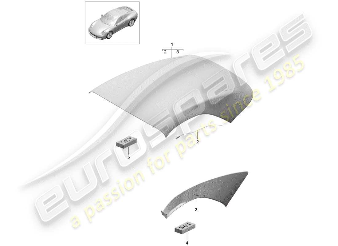 porsche 991 gen. 2 (2017) cubierta superior convertible diagrama de piezas