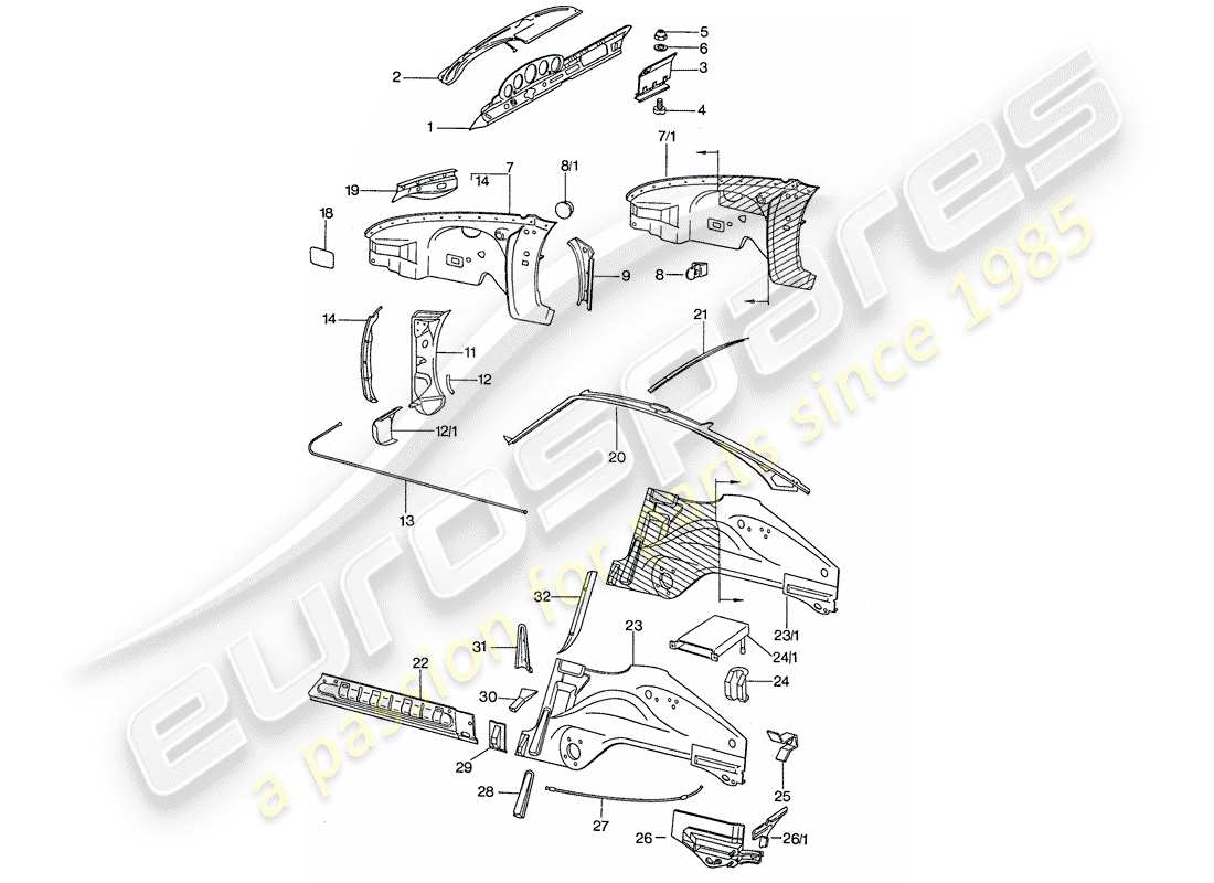 porsche 1975 (911) paneles interiores diagrama de piezas