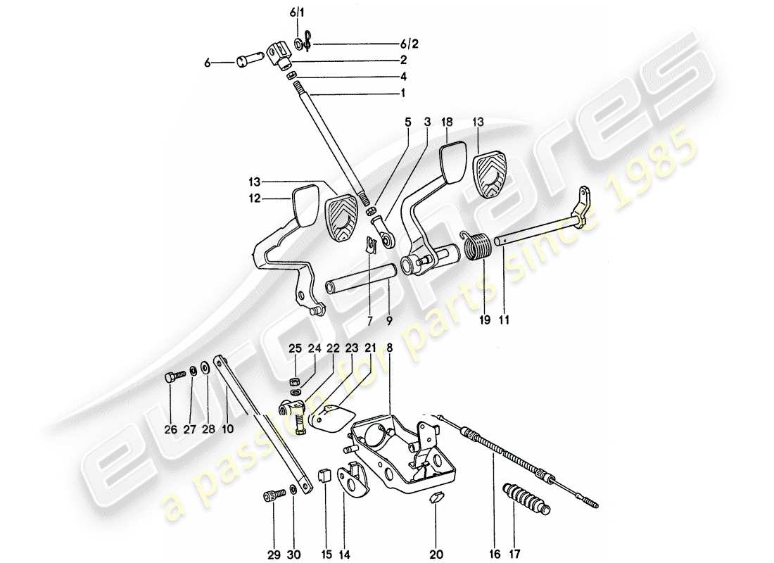 porsche 1977 (911) pedales - para vehículos con - refuerzo de freno diagrama de piezas