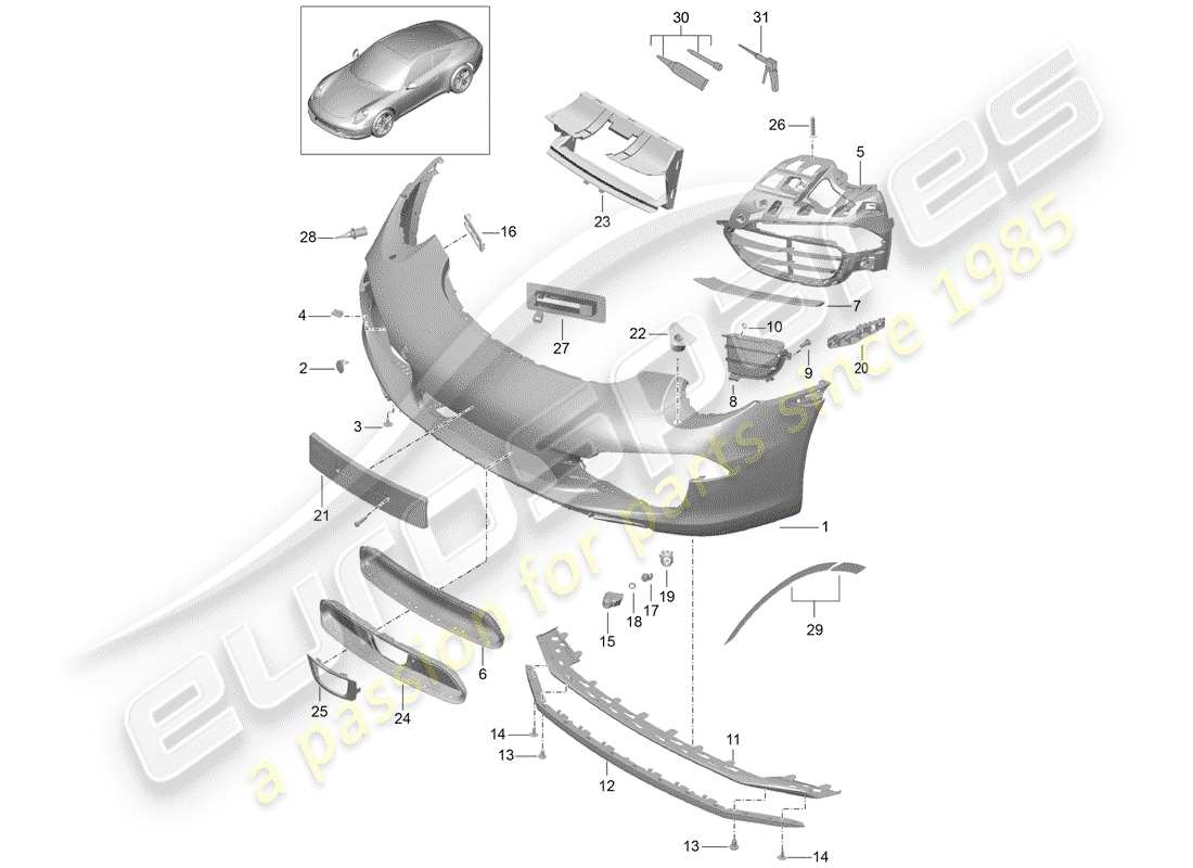 porsche 991 (2016) diagrama de piezas del parachoques