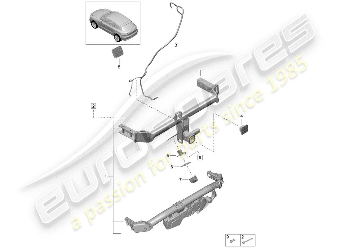 porsche 2019 (macan) enganche de remolque diagrama de piezas