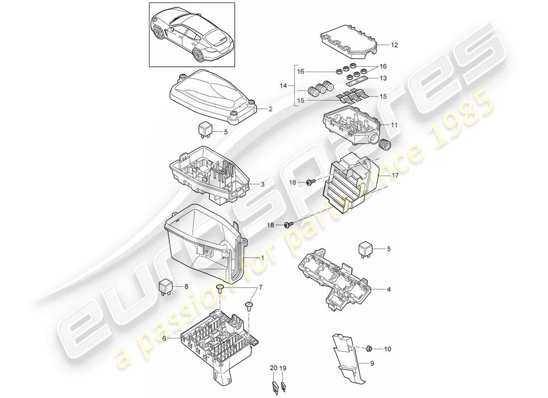 porsche 2010 (panamera 970) caja de fusibles/placa de relés diagrama de piezas