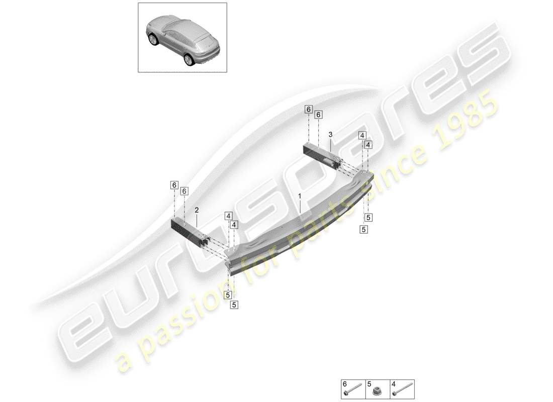 porsche 2019 (macan) soporte de parachoques diagrama de piezas