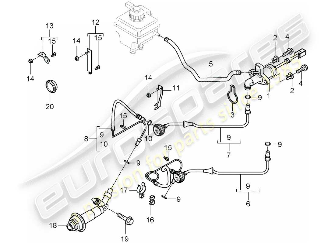 porsche 2010 (cayenne e1 9pa) diagrama de piezas del embrague hidráulico