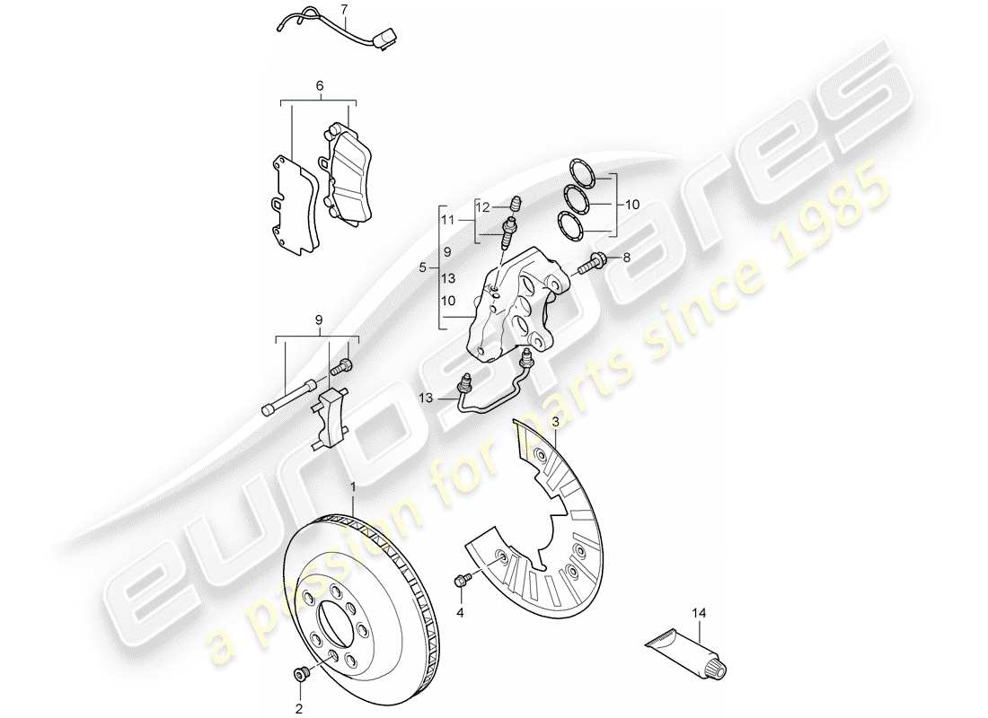porsche 2010 (cayenne e1 9pa) frenos de disco diagrama de piezas