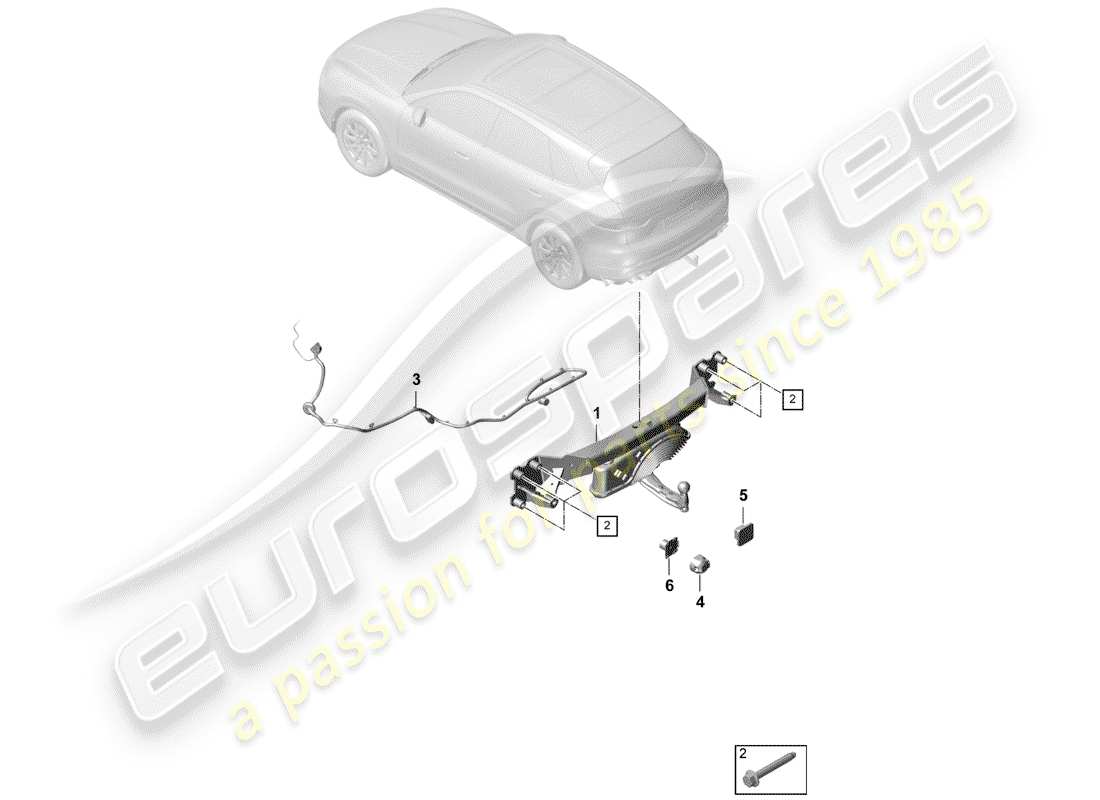 porsche 2018 (cayenne e3 9ya/9yb) diagrama de piezas del enganche de remolque