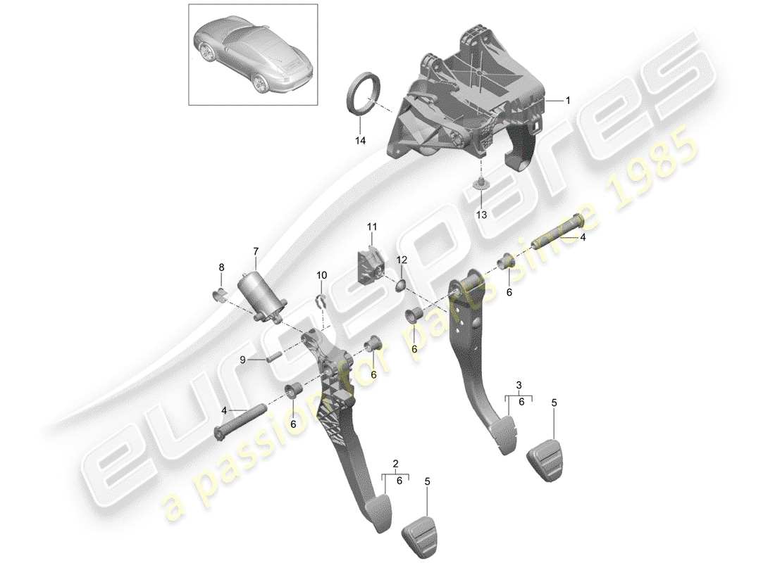 porsche 2015 (991-1) pedales diagrama de piezas